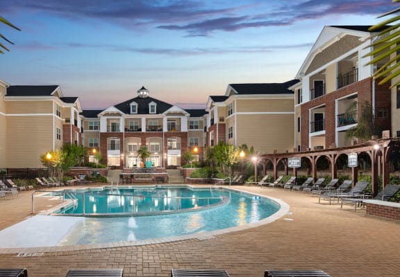Blue Cool Swimming Pool at Abberly Village Apartment Homes by HHHunt, South Carolina