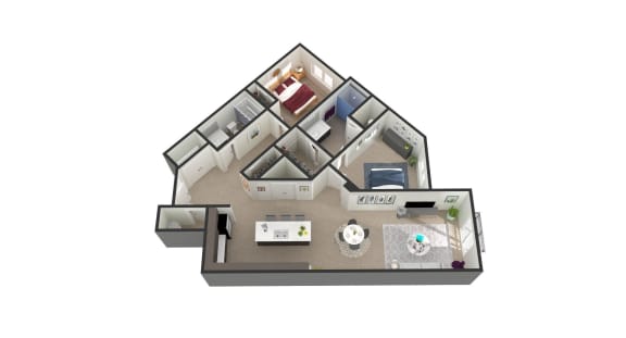the bedrooms of this apartment are configured as a floor plan