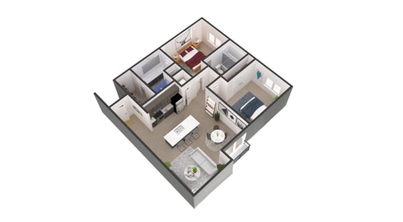 3d floor plan of a bedroom apartment