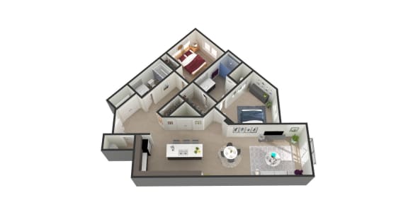 the bedrooms of this apartment are configured as a floor plan