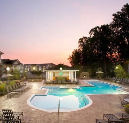 Outdoor Pool at Dusk at Abberly Place at White Oak Crossing, Garner, North Carolina 27529