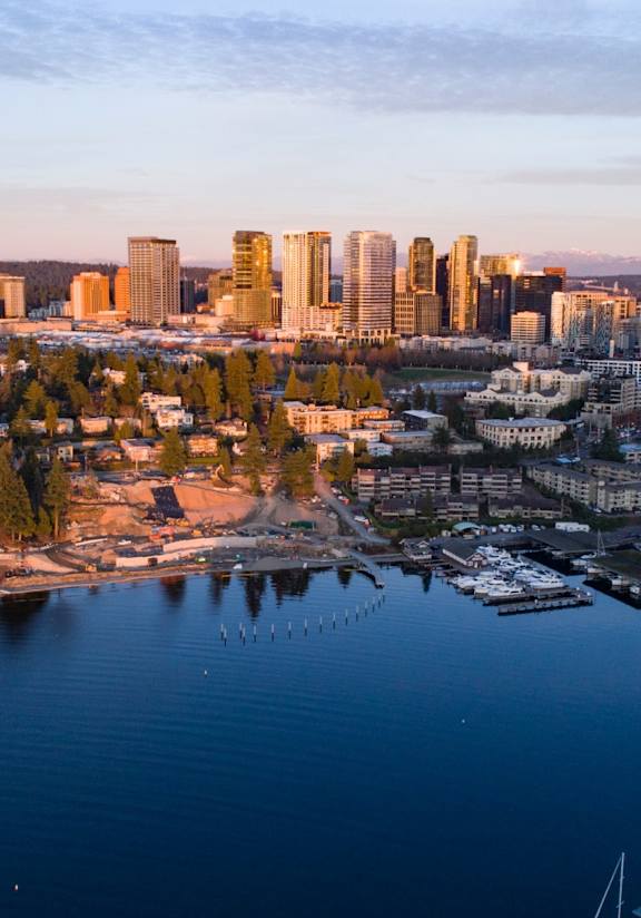 Aerial View of Bellevue, Washington and Waterfront