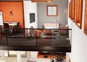 Thumbnail 4 of 13 - A modern living room with a glass table and chairs.