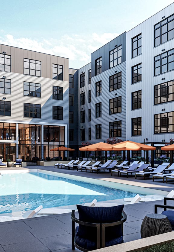 a rendering of the pool area at the halifax in hoboken, nj at The Willard Apartments, Owings Mills, 21117