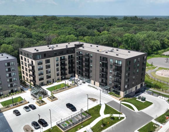 an aerial view of a development of new apartment buildings