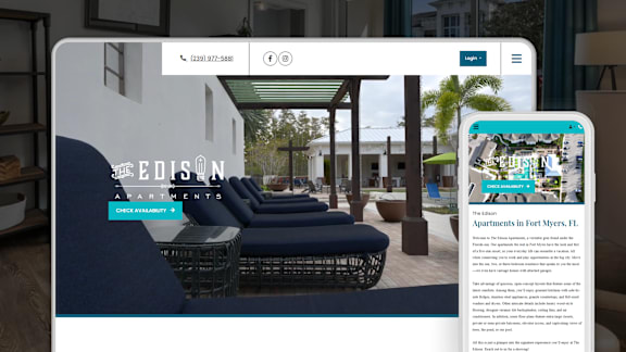 A webpage displays an image of a modern living room with a large sofa and a glass table.