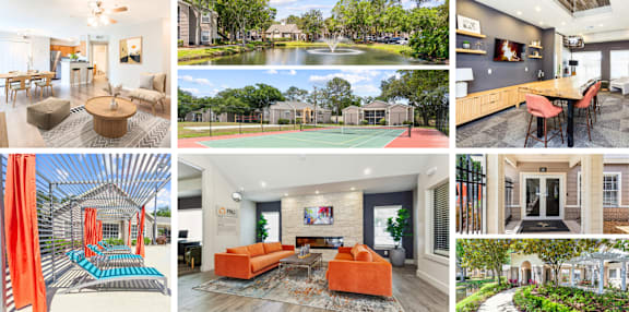 A collage of various interior and exterior residential spaces.