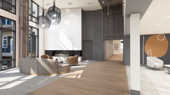 Vela Apartments Clubhouse Lobby Rendering