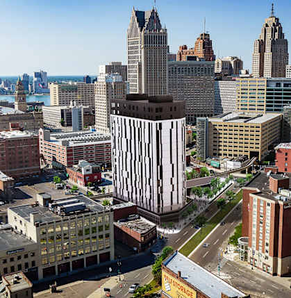 a view of the city from a skyscraper