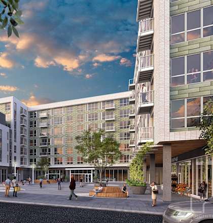 a rendering of a city street with buildings