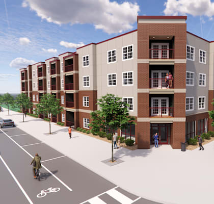 a rendering of a new apartment building on a city street at Diamond View Apartments in South Bend, IN