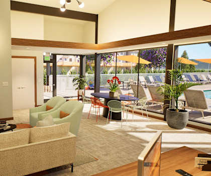 A living room with a couch, chairs, and a television.