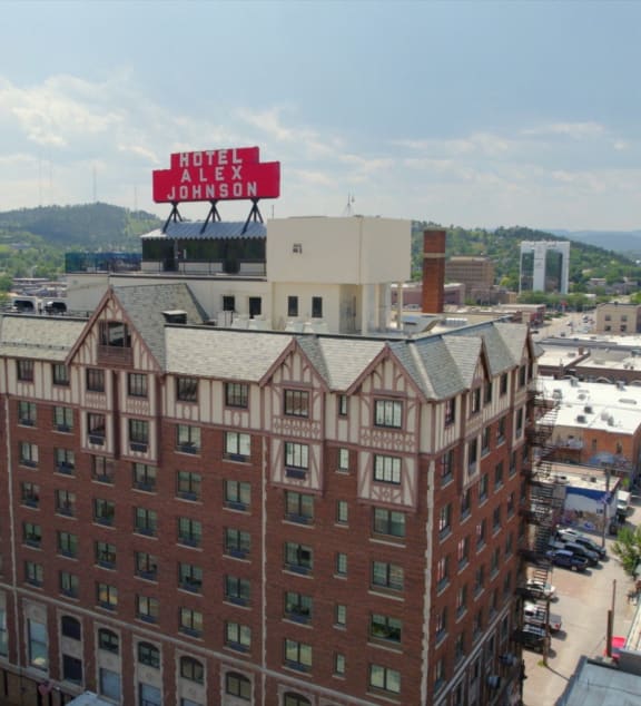 an aerial view of a building with a sign on top of it  at Antelope Ridge, South Dakota, 57719
