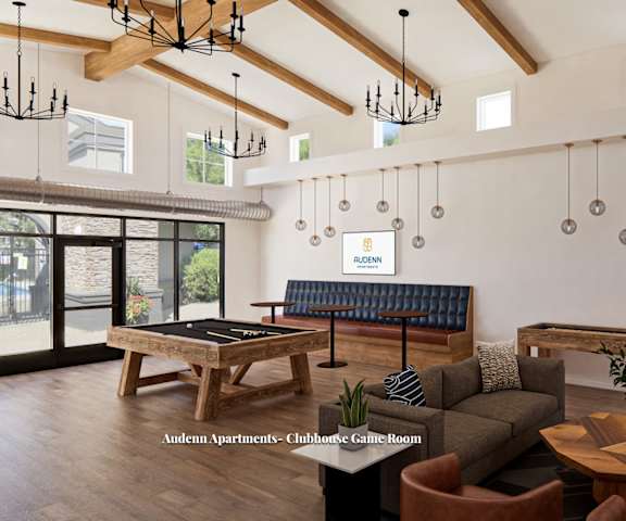 a rendering of the clubhouse with a foosball table and ping pong table