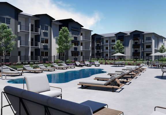 a rendering of an empty pool at an apartment complex