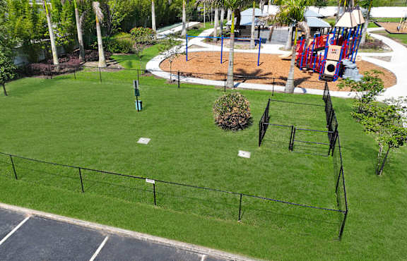 an aerial view of a playground in a park