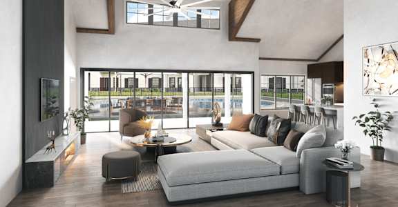a living room with a couch and a table