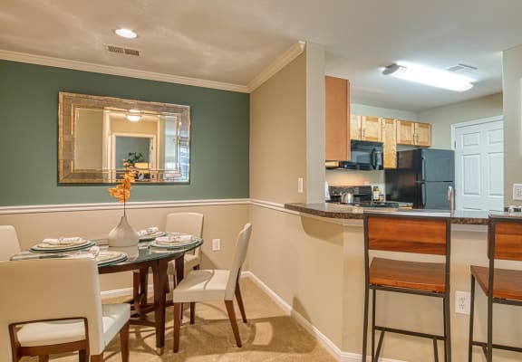 Dining area and breakfast bar at Beacon Place Apartments, Gaithersburg, MD, 20878