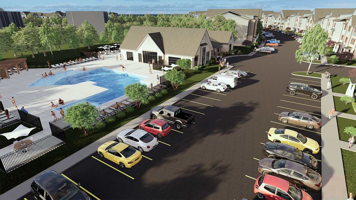Vintage Johnson City Apartments pool area rendering - Johnson City, TN