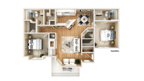 2 Bedroom 2 Bath 1,327 Sq.Ft. Hamilton Floor Plan at The Mill at Chastain, Kennesaw, 30144