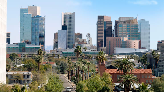 Cityscape with tall buildings at Ambassador West Apartments, Phoenix, 85003