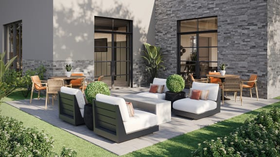 a rendering of a patio with furniture and a table and chairs at Madison Prickett Preserve, Yardley, PA