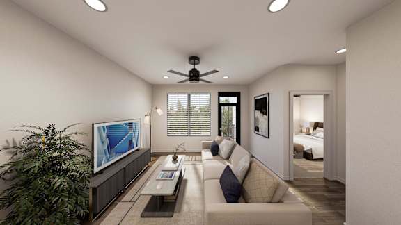 Living Area With TV at Heritage on Hover Apartments, Colorado, 80503