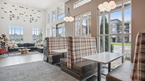 a living room with couches and a table