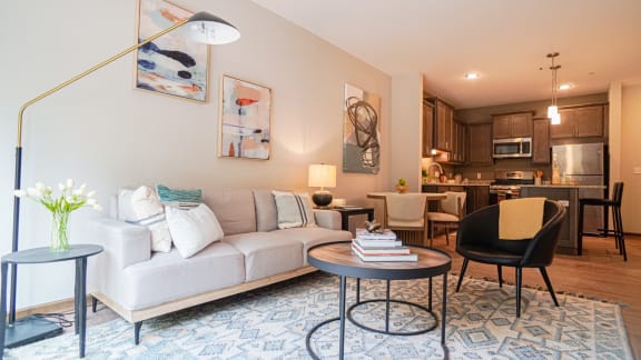 Living room decor with sofa at The Yards, South St. Paul, MN