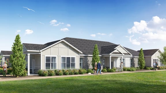 a rendering of a house with people standing in front of it at Willow Place 55+ Apartments, Georgia, 30253