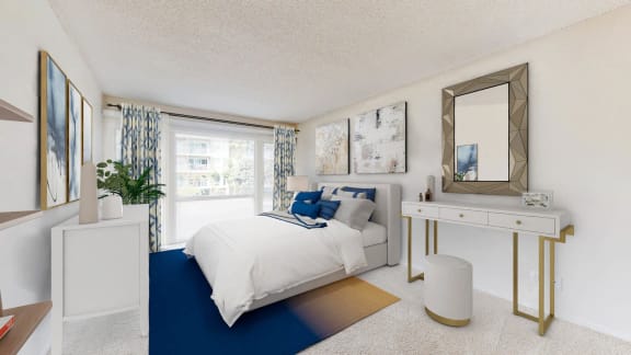 a bedroom with a bed and a desk and a window at Marina Harbor, Marina del Rey, CA, 90292