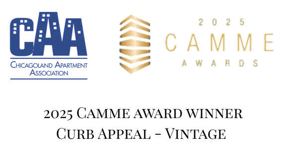 The image displays two logos, one for the Chicagoland Apartment Association and the other for the 2025 CAMME Awards.