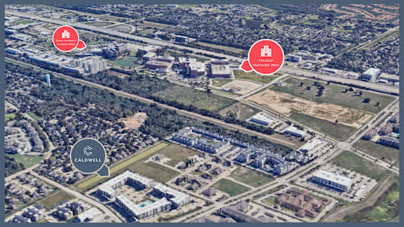 Aerial view of city at Caldwell, Houston, Texas