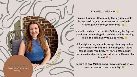 A woman named Michelle is the Assistant Community Manager, known for her positive attitude and love for sports and video games.