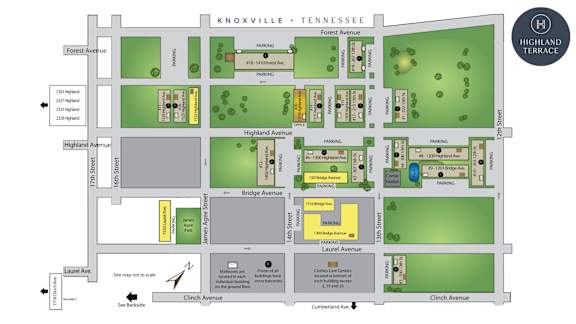 A map of Knoxville, Tennessee with streets and locations labeled.