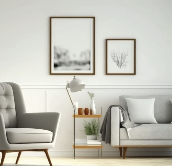 a living room with a couch and a coffee table