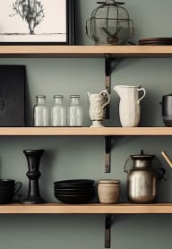 a collection of pots and vases on a shelf