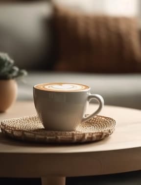 a cup of coffee sitting on a table  at Lexington on the Green, Raleigh