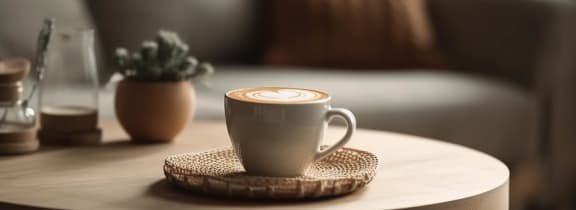 a cup of coffee sitting on a table  at Wellington Farms, Charlotte