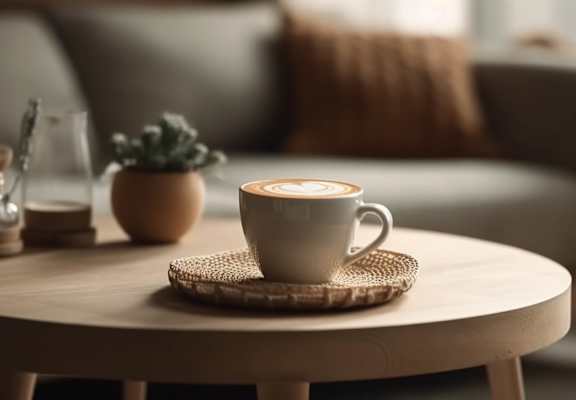 a cup of coffee sitting on a table