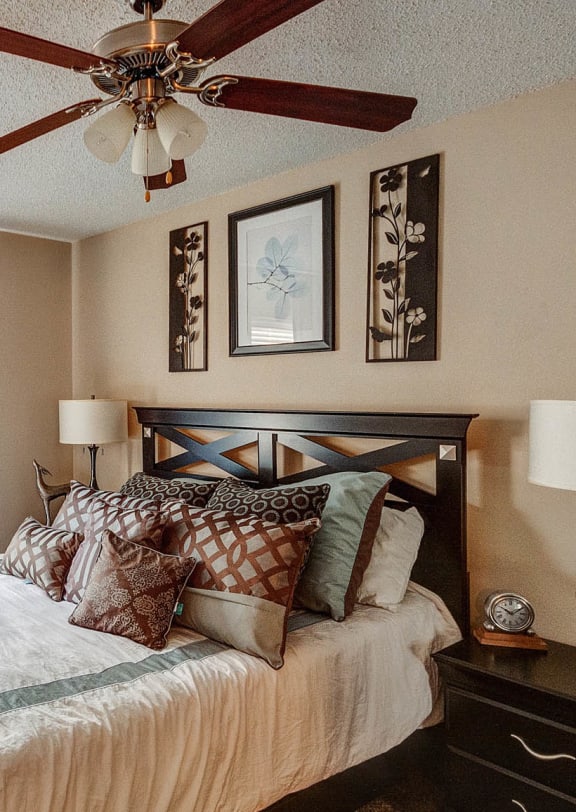 Bedroom with Ceiling Fan at University Village Apartments, Colorado Springs, CO 80918