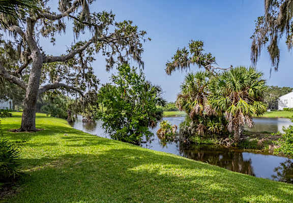 a view of a body of water with trees and a house at L'Estancia, Sarasota, FL