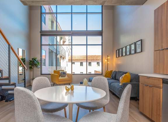 The Benedictine Apartments in Tucson, Arizona Model Kitchen and Living Room