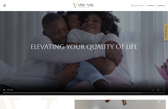 A website header for Vine-Vail with a tagline "Elevating Your Quality of Life".