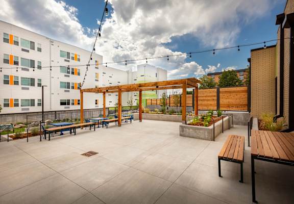 Courtyard Patio at Arroyo Village Apartments, Denver, Colorado