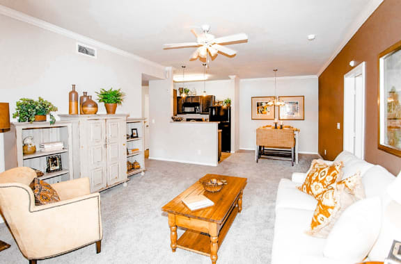 a living room with a couch and a coffee table