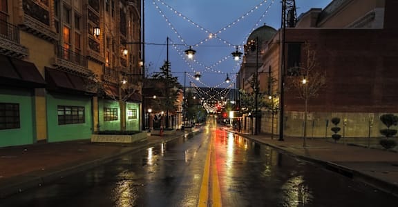 a city street at night