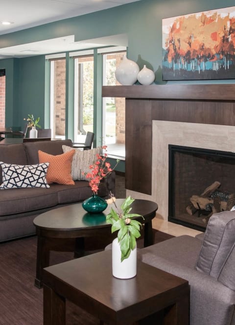 Clubroom With Fireplace at The Cavanagh 55+ Apartments, Crystal, MN