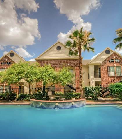 Pool in front of property at Villa Springs, Houston, 77090