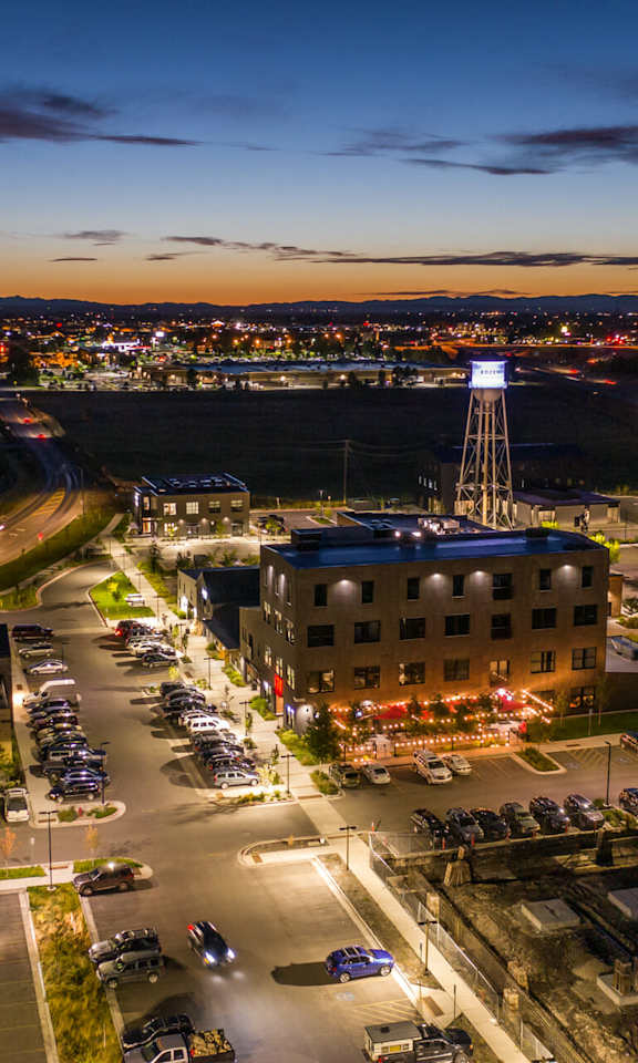 Aerial view of property at night at Cannery Flats, Bozeman,